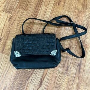 Brighton woven crossbody black leather purse bag silver accents snap magnet VTG